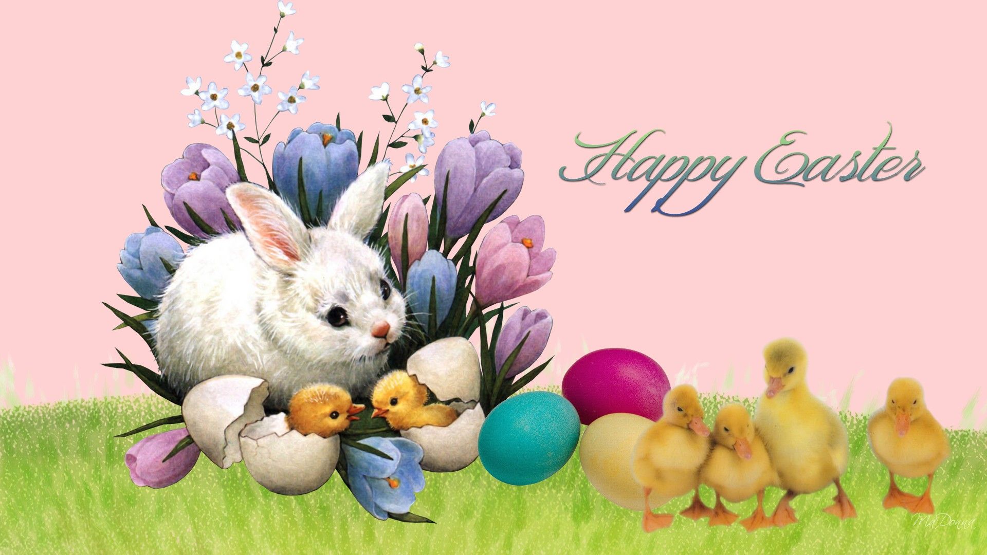 Wallpaper Easter Bunny Rabbits Friends Carol