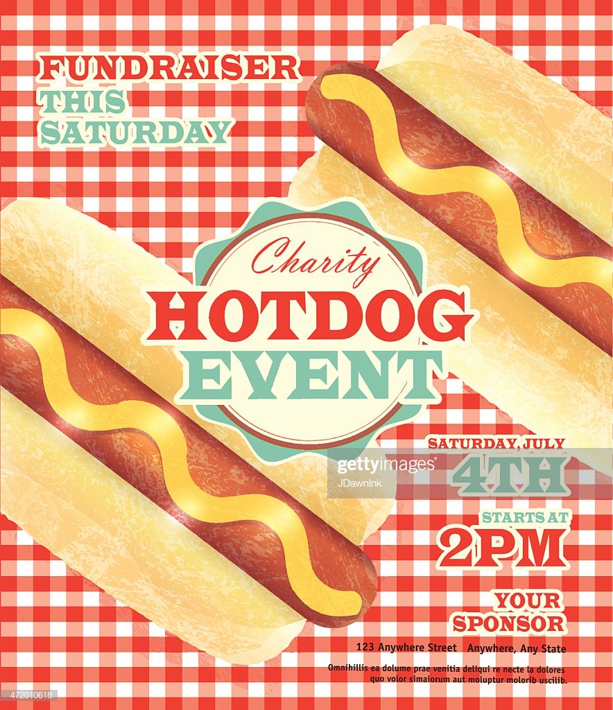 Charity Hotdog Fundraiser Design Template On Checkered Background