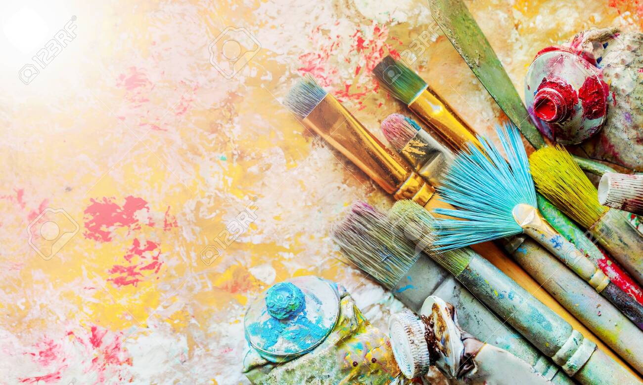 Row Of Artist Paint Brushes On Background Stock Photo Picture And