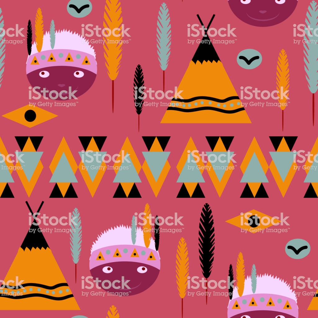 Seamless Kids Cute American Indian Native Retro Background Pattern