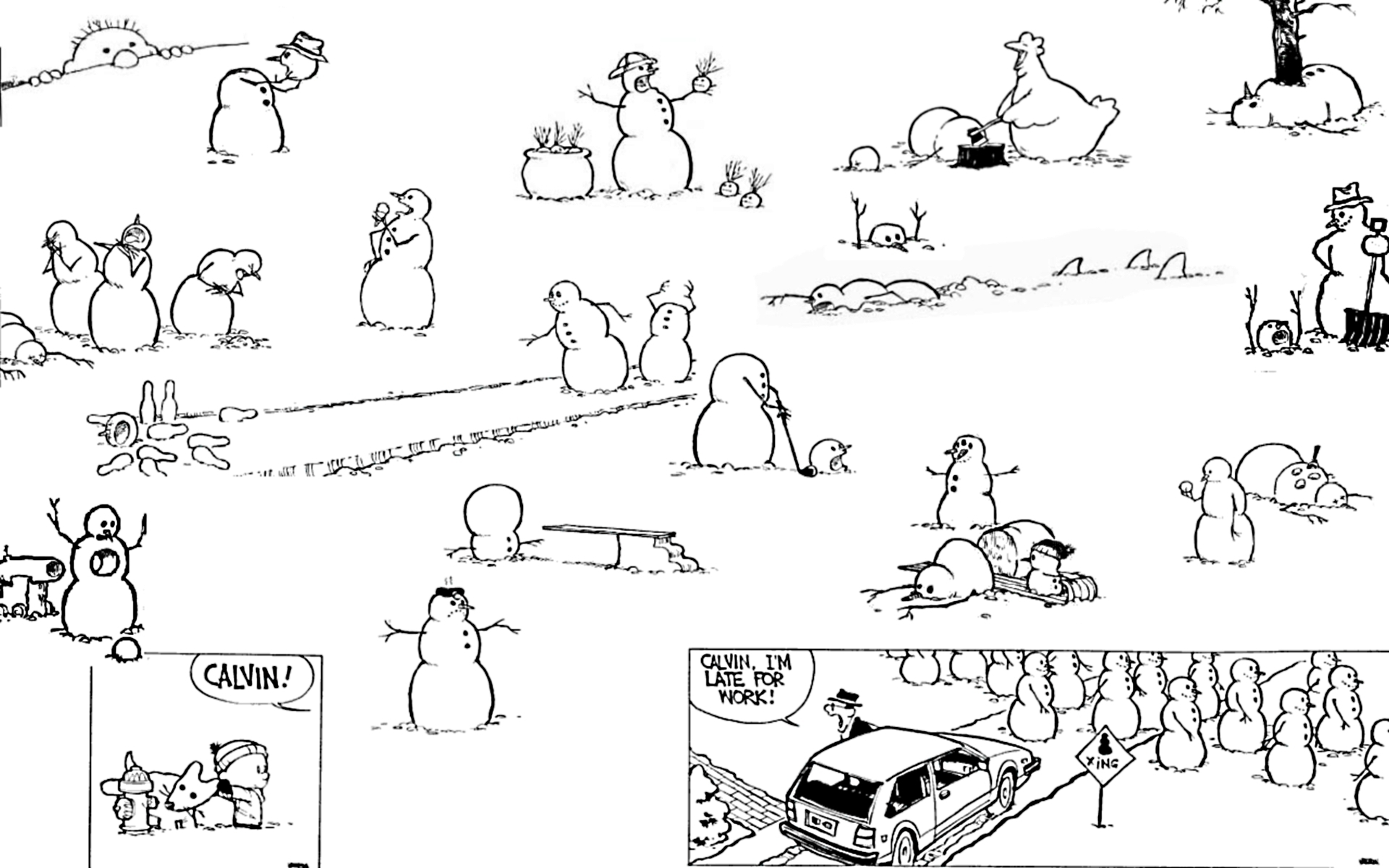 Calvin And Hobbes Snowman Wallpaper Art HD