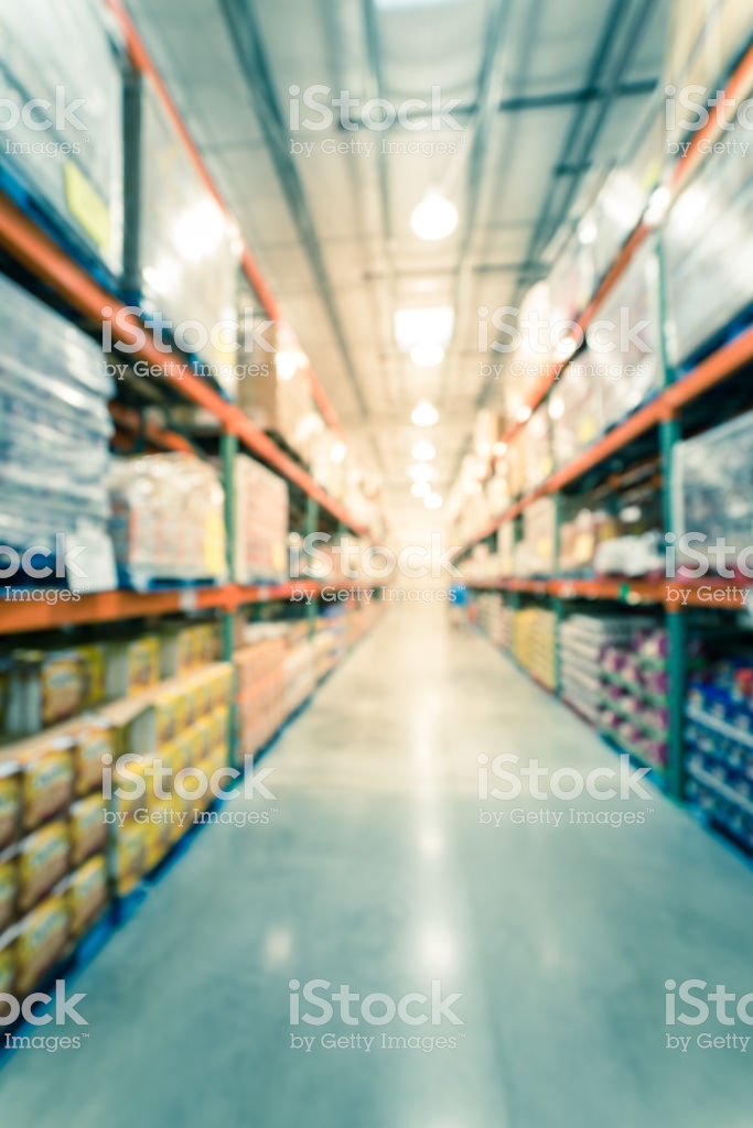 Blurry Background Big Boxes Wholesale Store In America Stock Photo