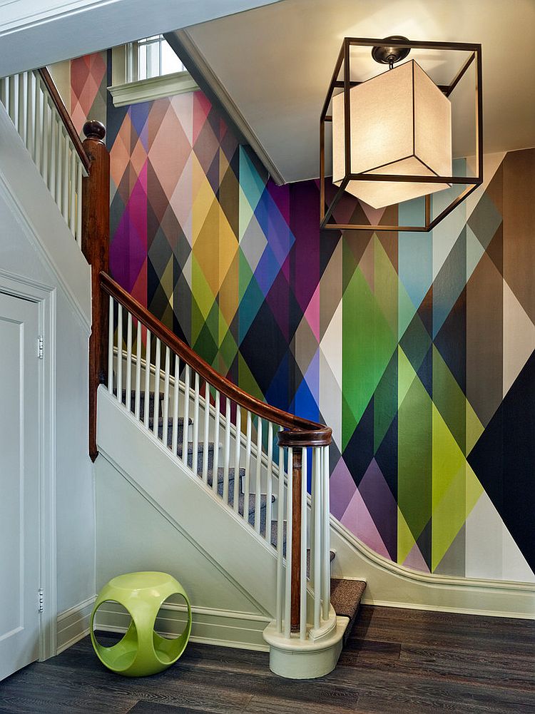 Circus Wall Panel Wallpaper Adds Color To The Staircase Design