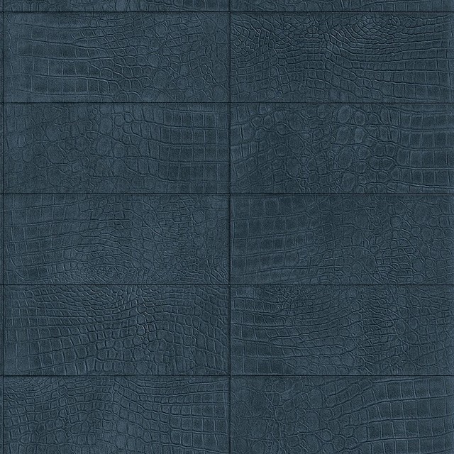 Faux Leather Soft Crocodile Wallpaper Navy Blue Contemporary