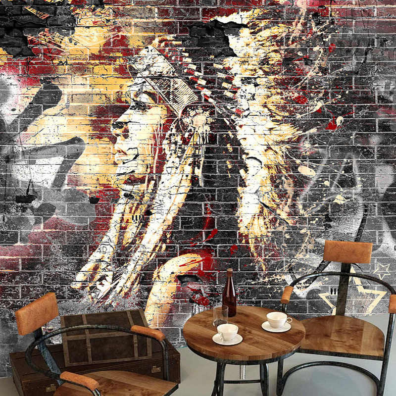Custom Wallpaper Murals 3d Graffiti Art Wood Grain Brick Wall
