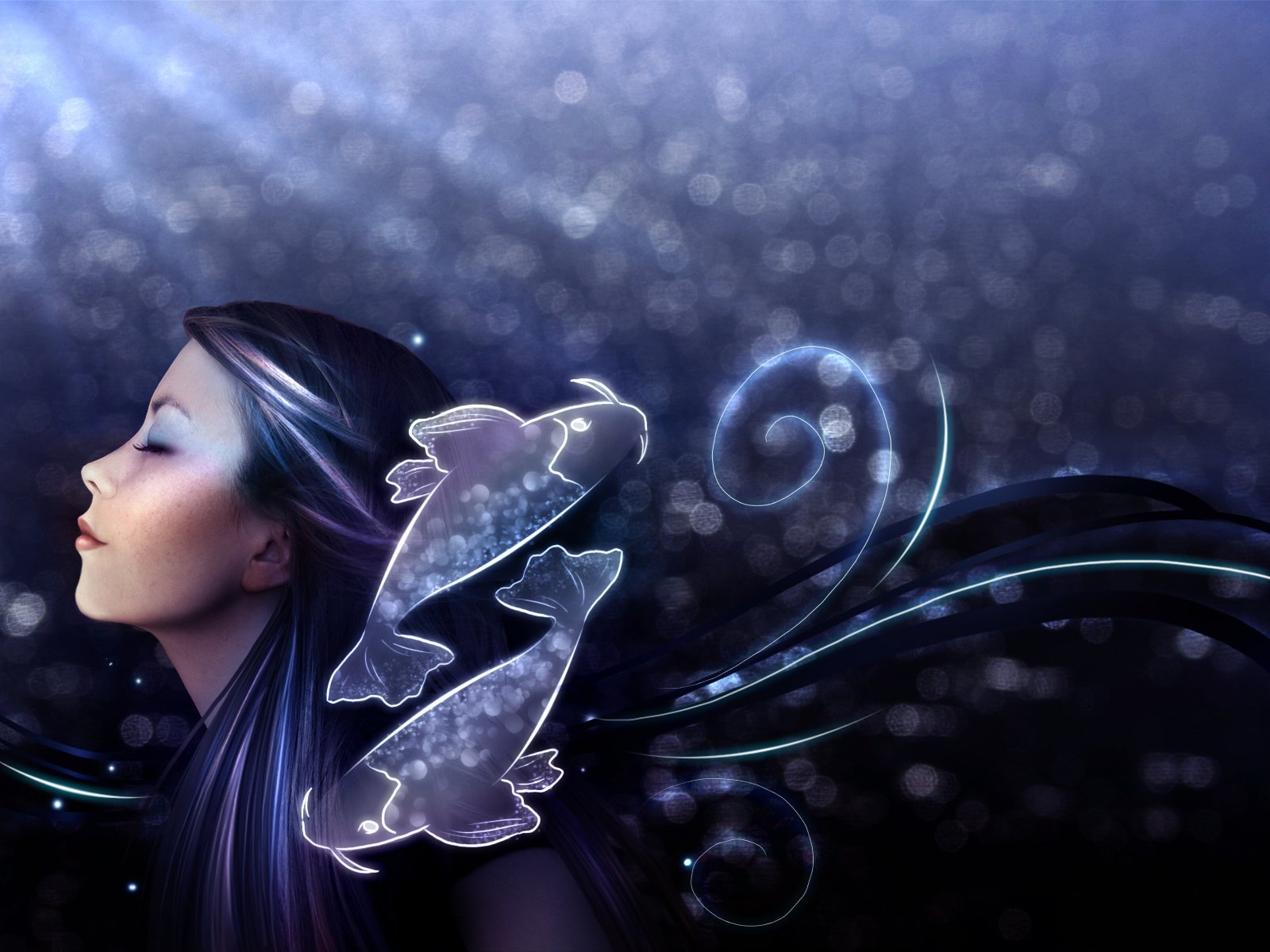 Girl And Zodiac Sign Pisces Wallpaper Image