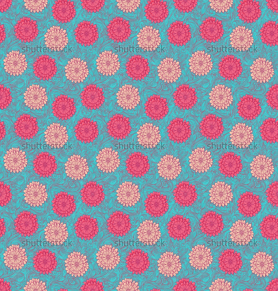 Turquoise And Pink Wallpaper With Chrysanthemums