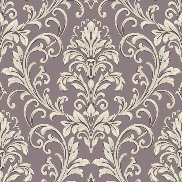 Purple and Grey Feathered Damask Wallpaper   Wall Sticker Outlet