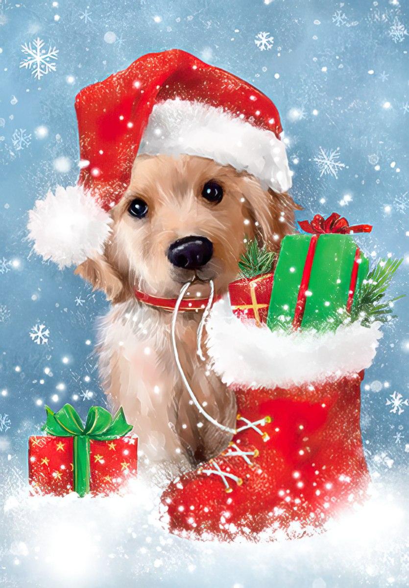 Christmas Card Heartwarming Joy Santa Puppy Ma