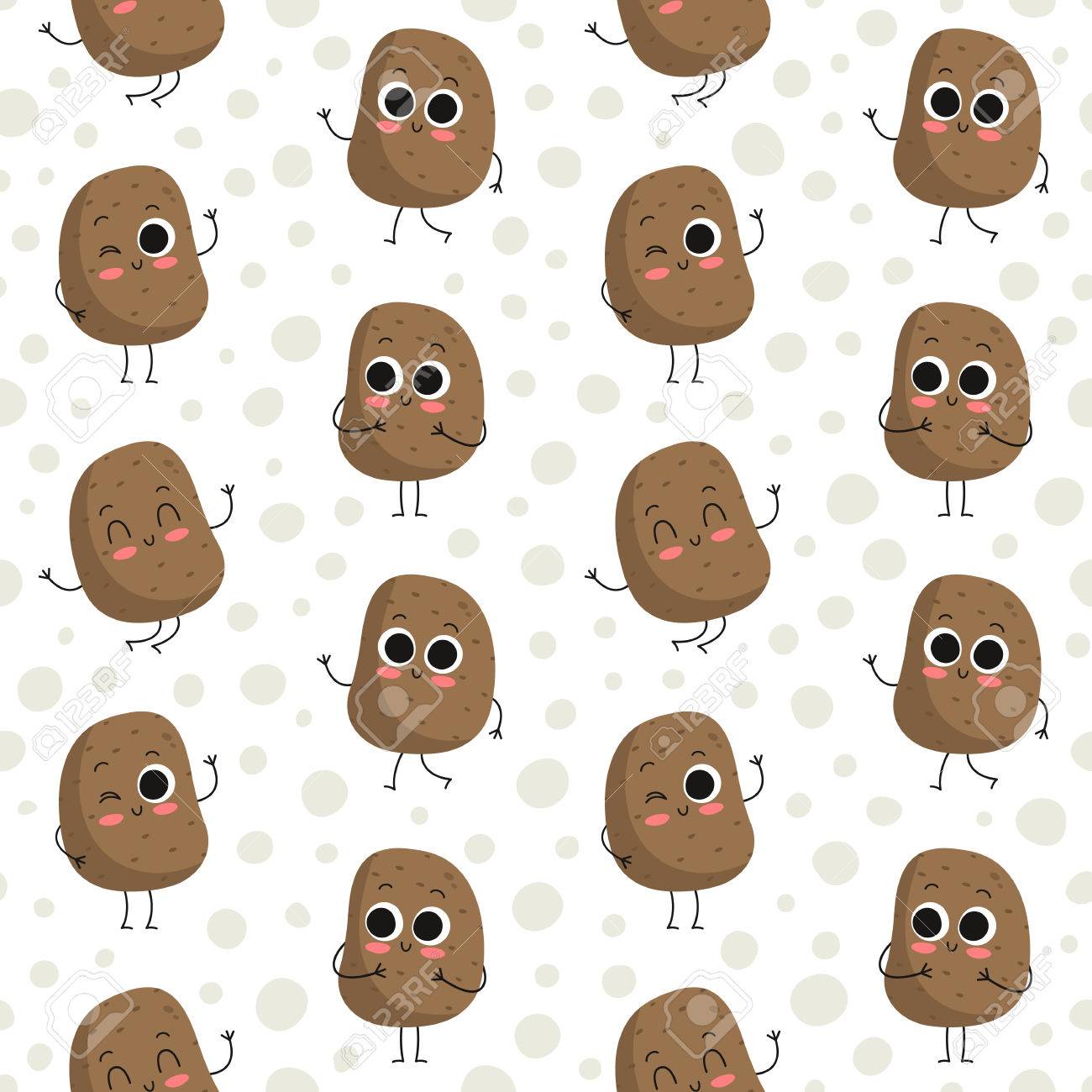 Potatoes Vector Seamless Pattern With Cute Fruit Characters On