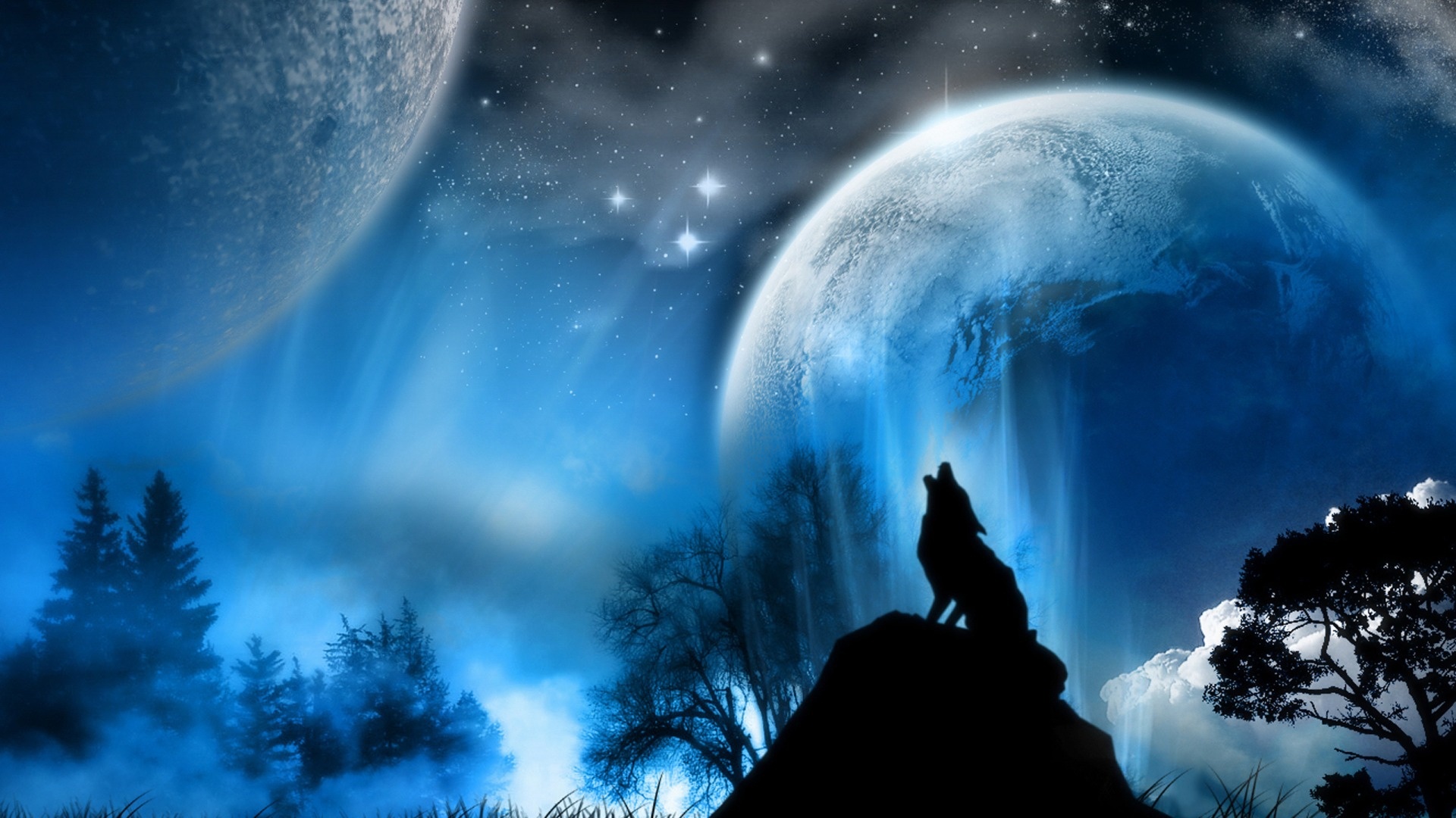 Wolf Wallpaper Howling Waterfall Abstract
