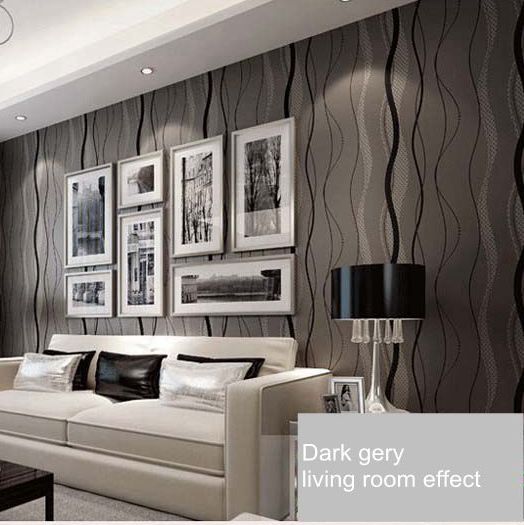 Dark Grey Wall Paper For Living Room Beige Bed In Wallpaper