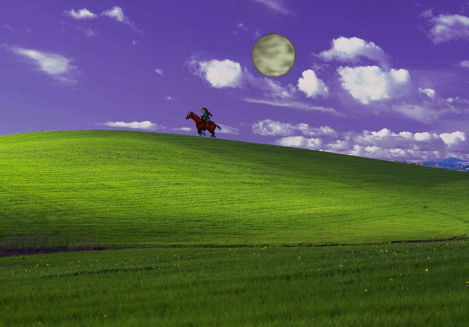 The Old Windows Xp Background With Space In Sky Wallpaper