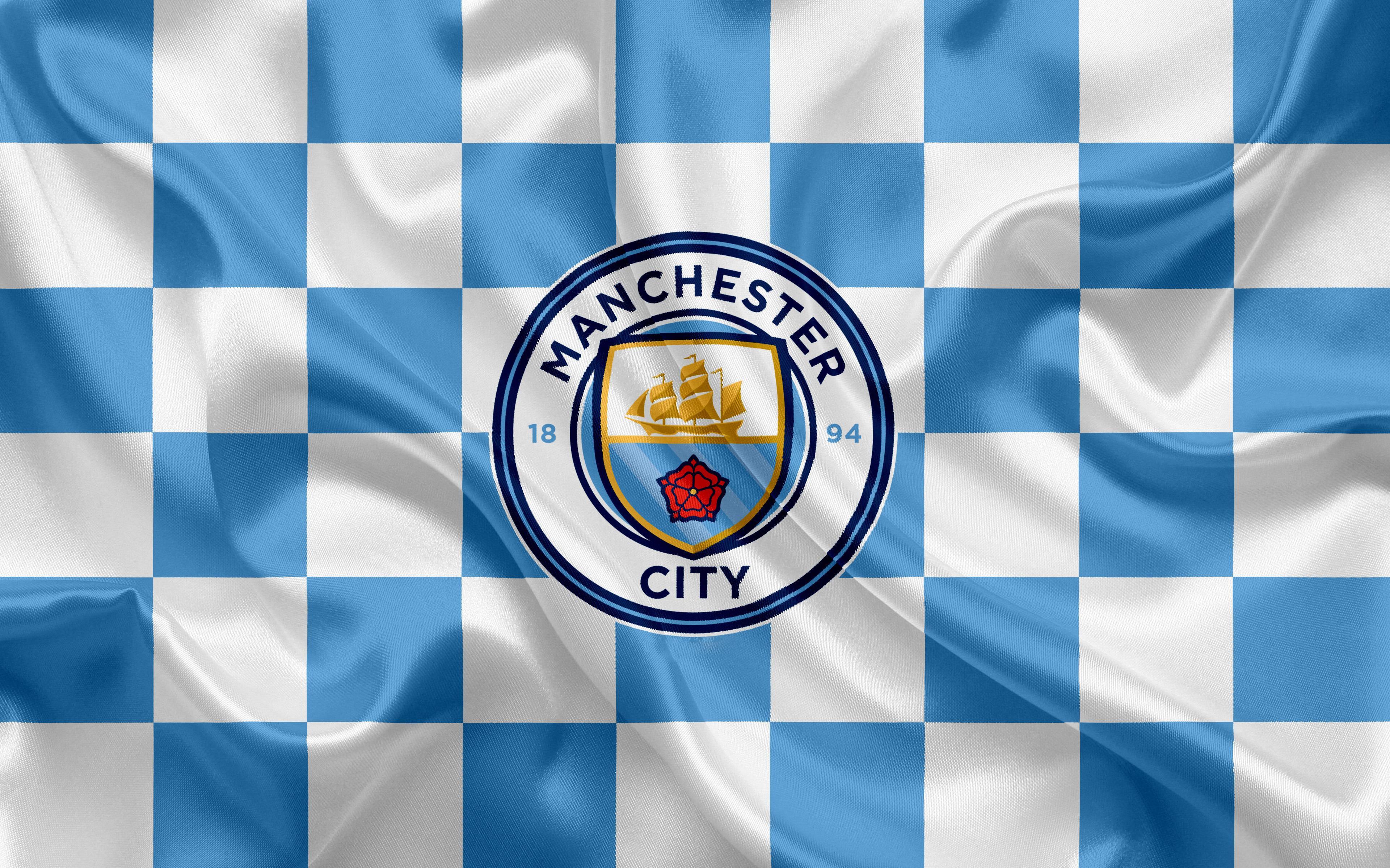 Download Manchester City 4k Checkered Flag Wallpaper