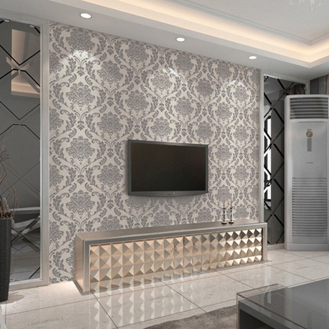 Texture Flocking Damask Wallpaper Roll Modern Fasgion Glitter