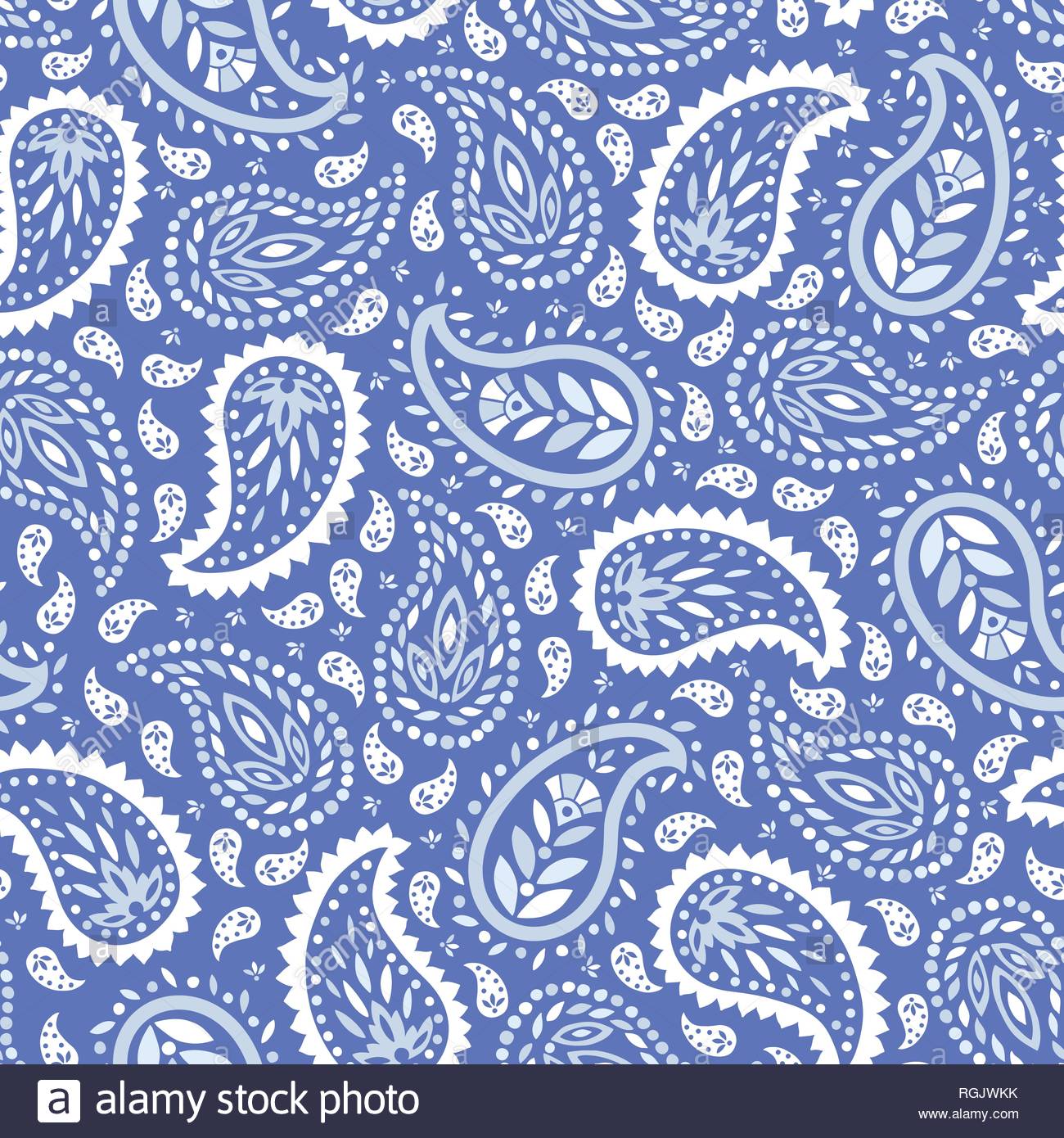Traditional Blue Paisley Vector Seamless Pattern Whimsical