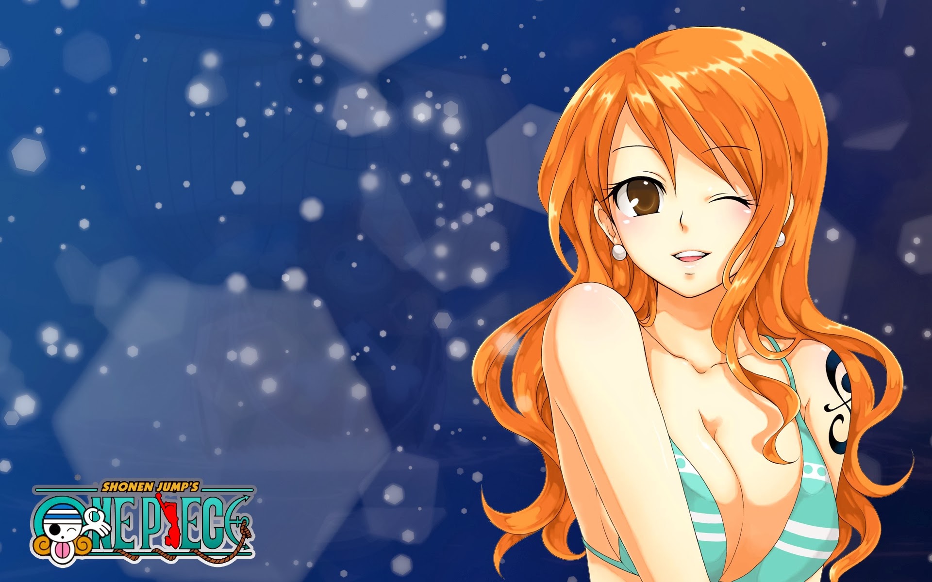 Nami Sexy Girl One Piece Anime Wink HD Wallpaper Widescreen