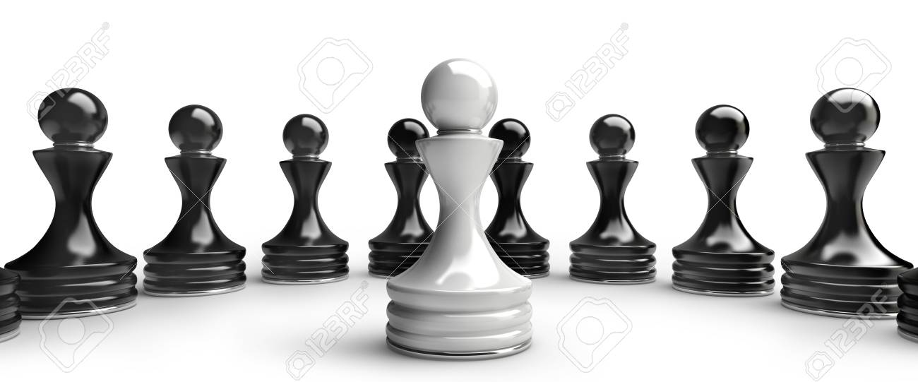 Chess Background Central Figure White Pawn Isolated On