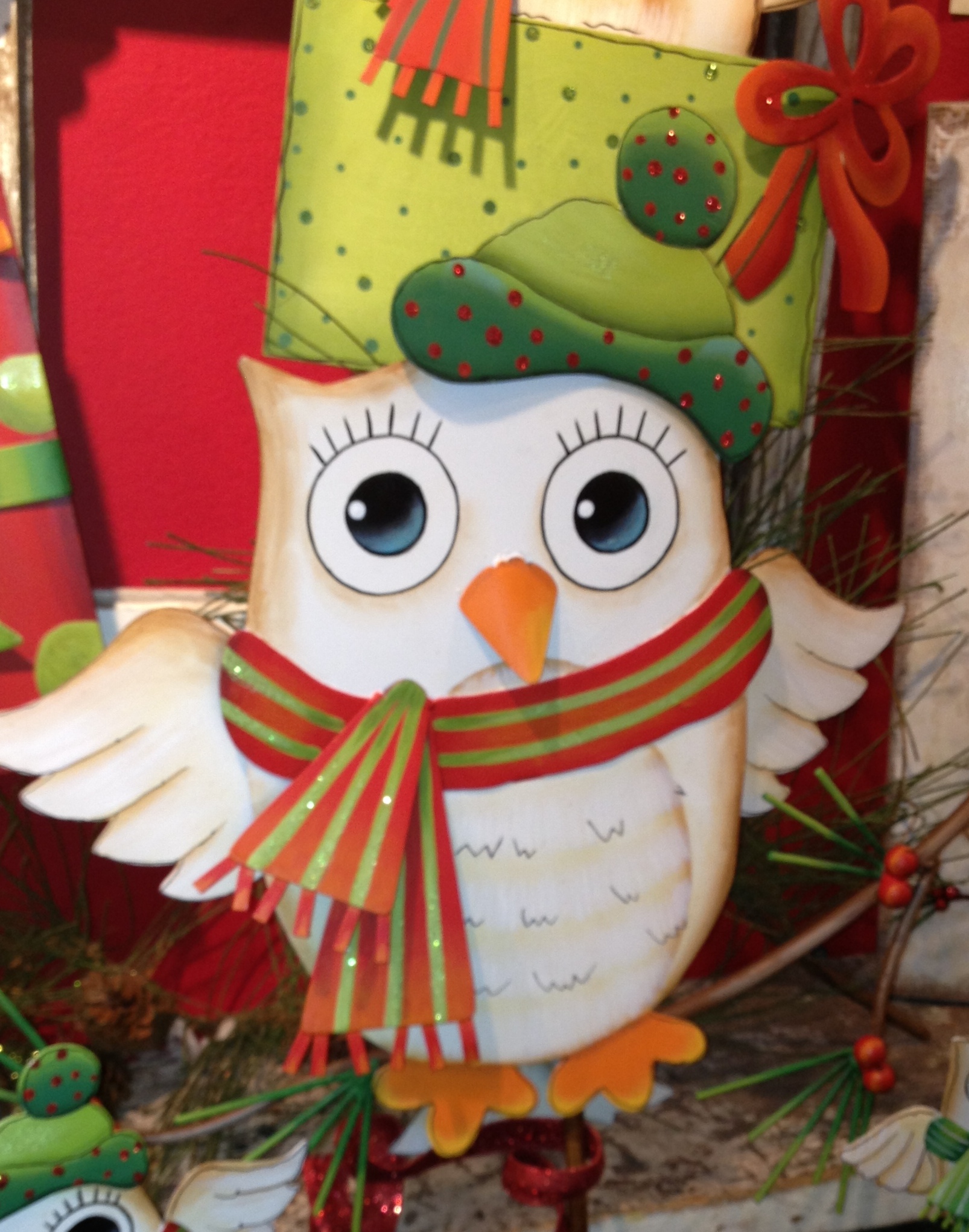 Christmas Owl Tin Holiday Decor