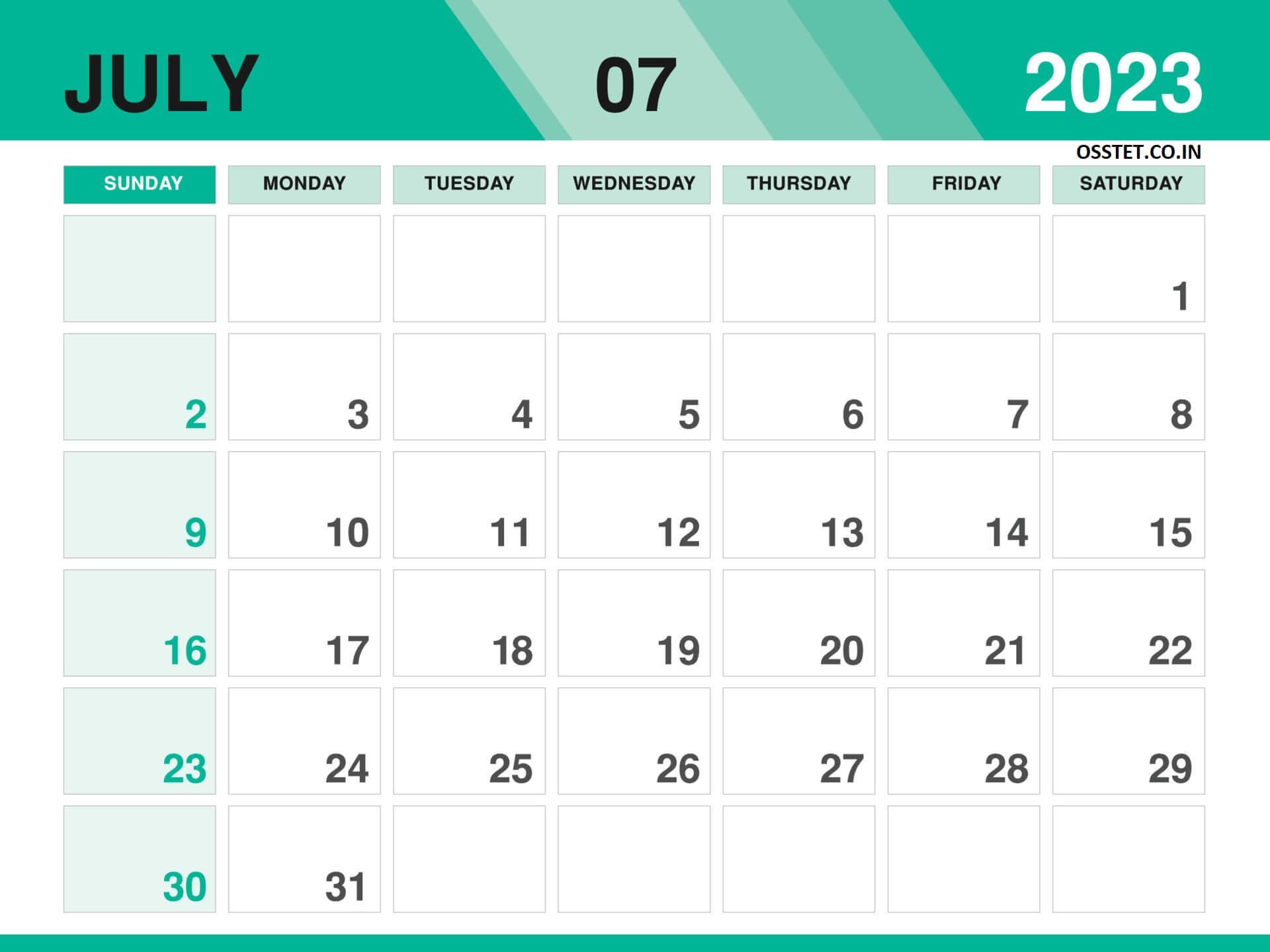 July Desktop Calendar Wallpaper