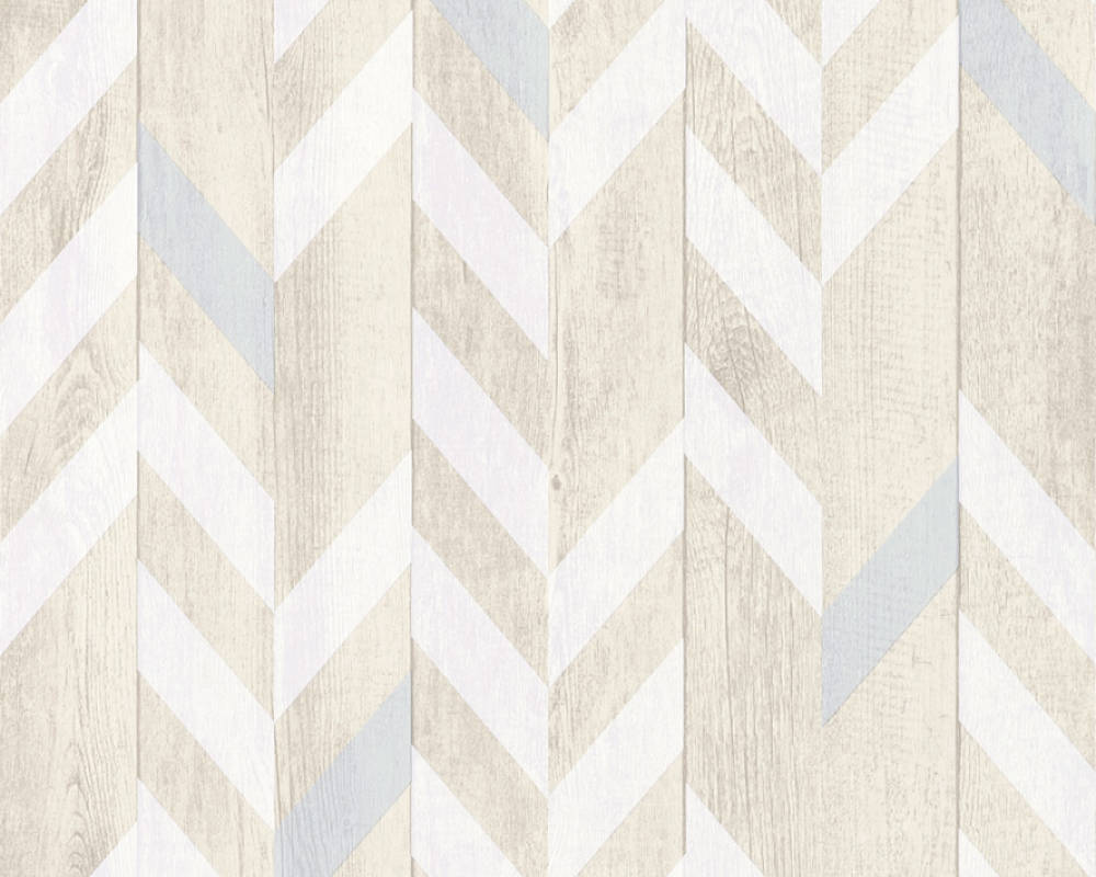 Wallpaper Non Woven Fishbone Pattern Wood White