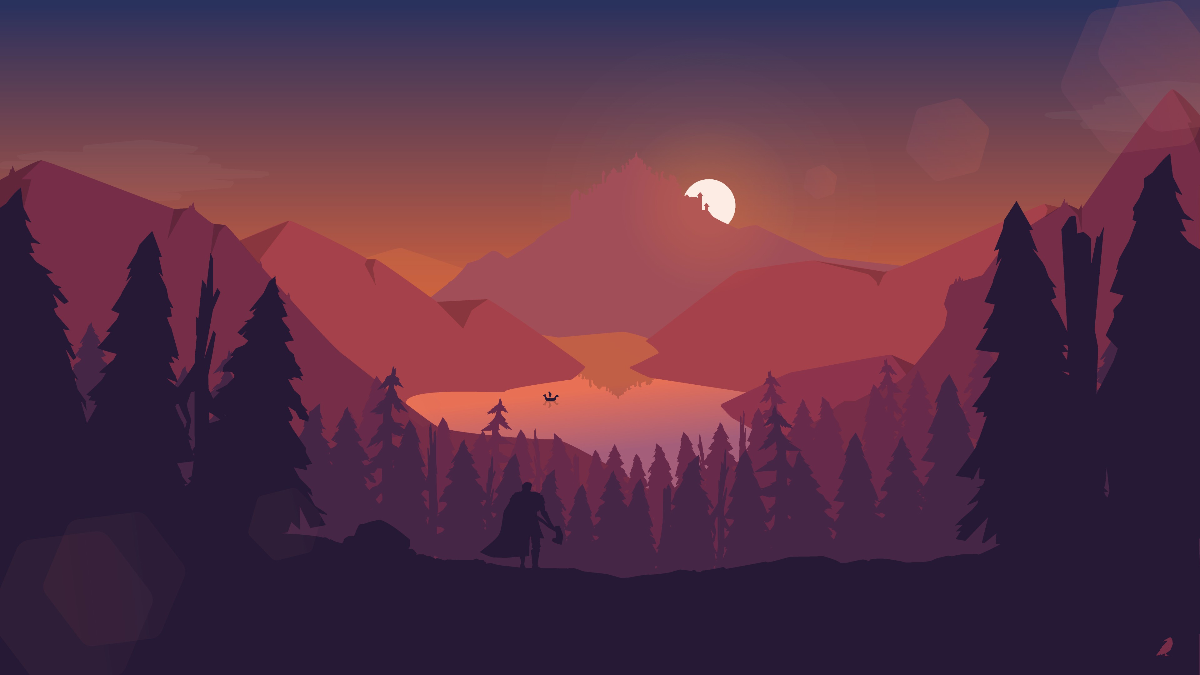 Lake Forest Mountains Illustration 4k Wallpaper HD Artist
