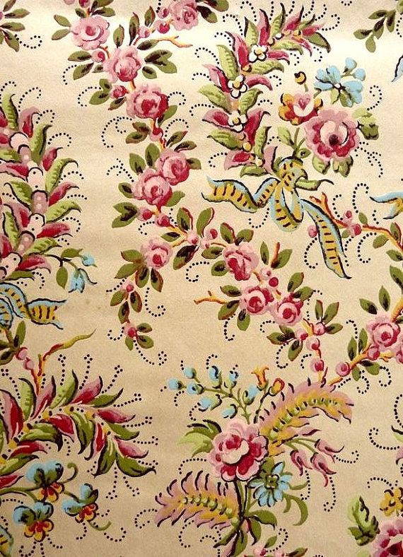 Wallpaper Printed Technique Guashe Vintage French