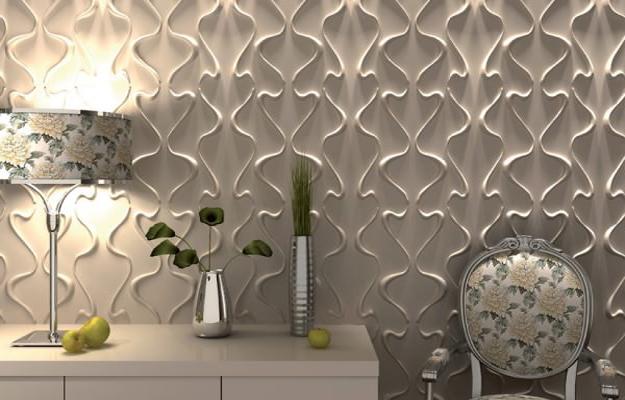 3d Wall Panels Matching Table Lamp Shade And Chair Upholstery Fabric