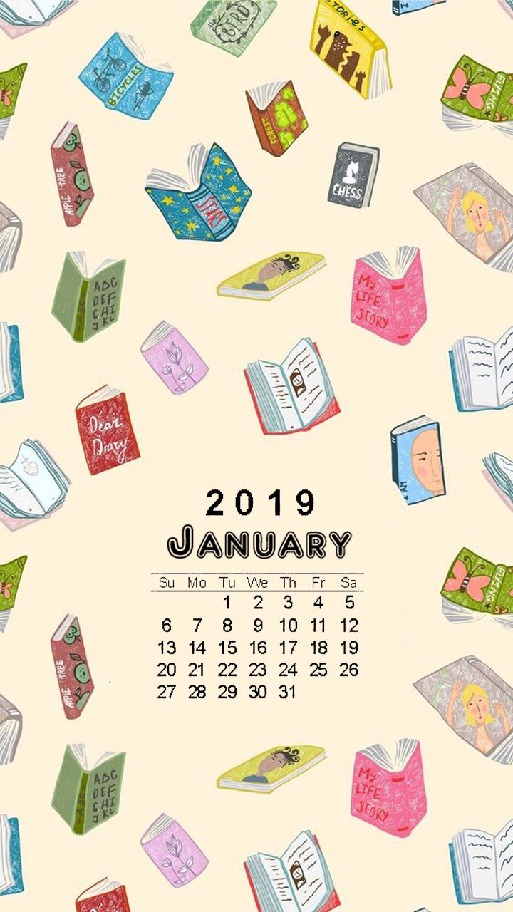 Phone Wallpaper January Calendar On Bookish Background