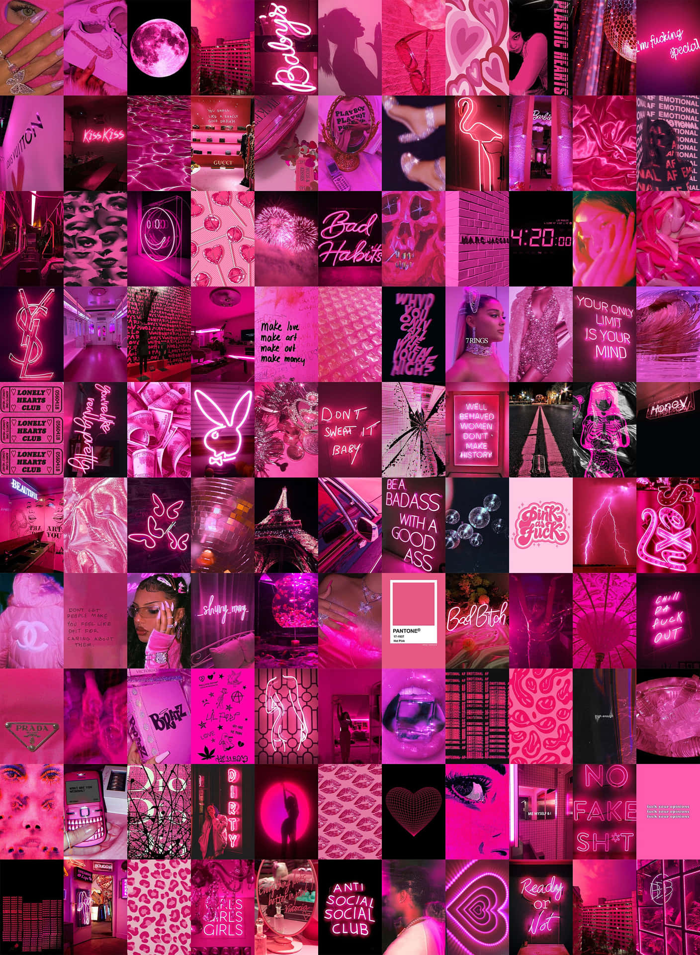 Neon Pink Aesthetic Collage Wallpaper