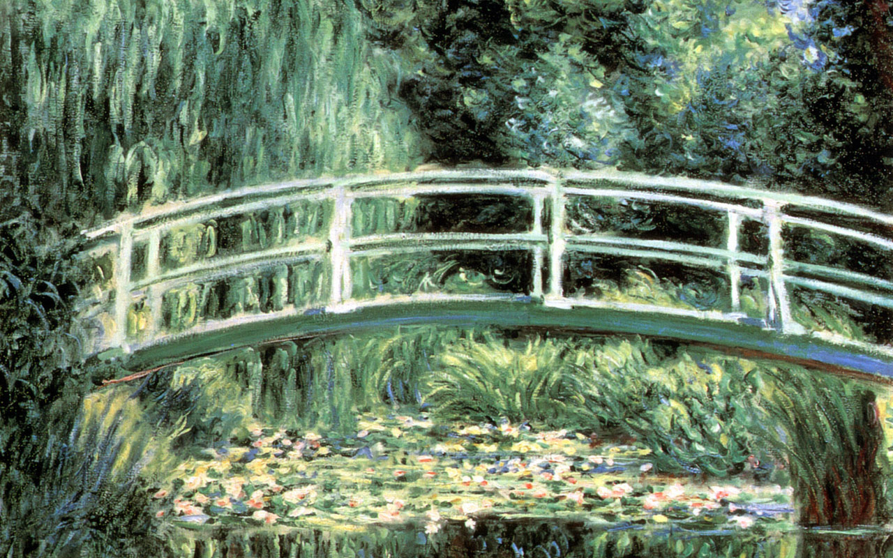 Water Lilies And Japanese Bridge Claude Mo Wallpaper