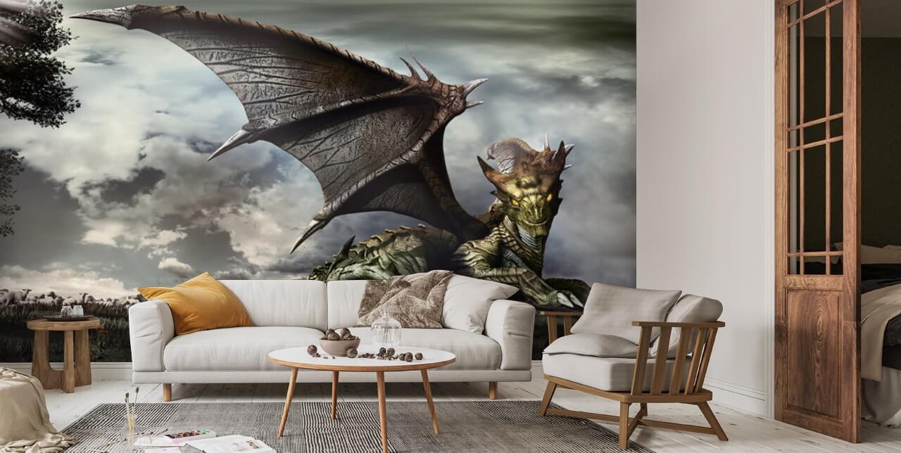 A Dragon and Its Flock Wallpaper Wallsauce US