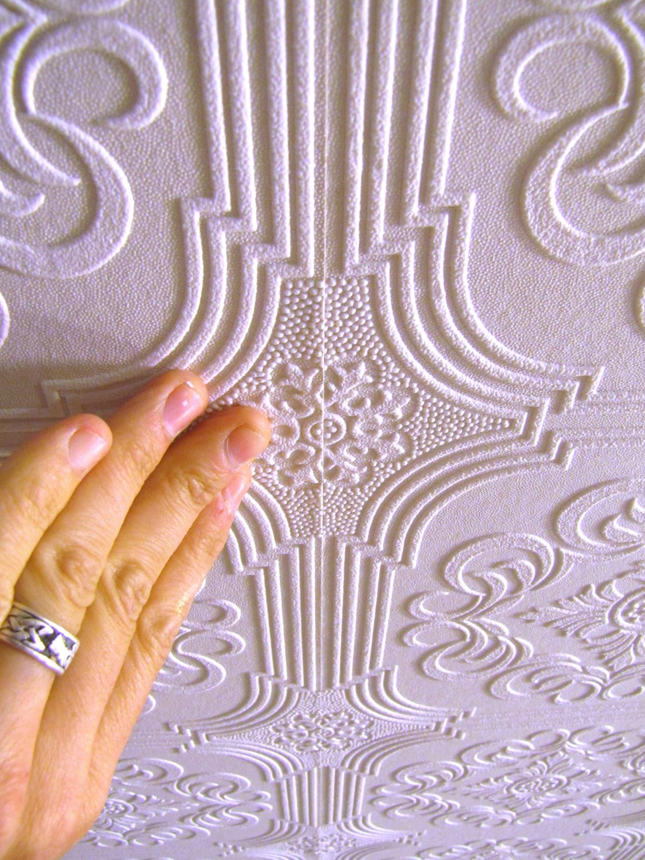 Up Embossed Wallpaper Closeup Of Ceiling Decor