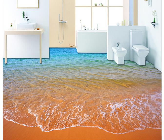 Custom Photo Floor Wallpaper 3d Stereoscopic Beach Waves