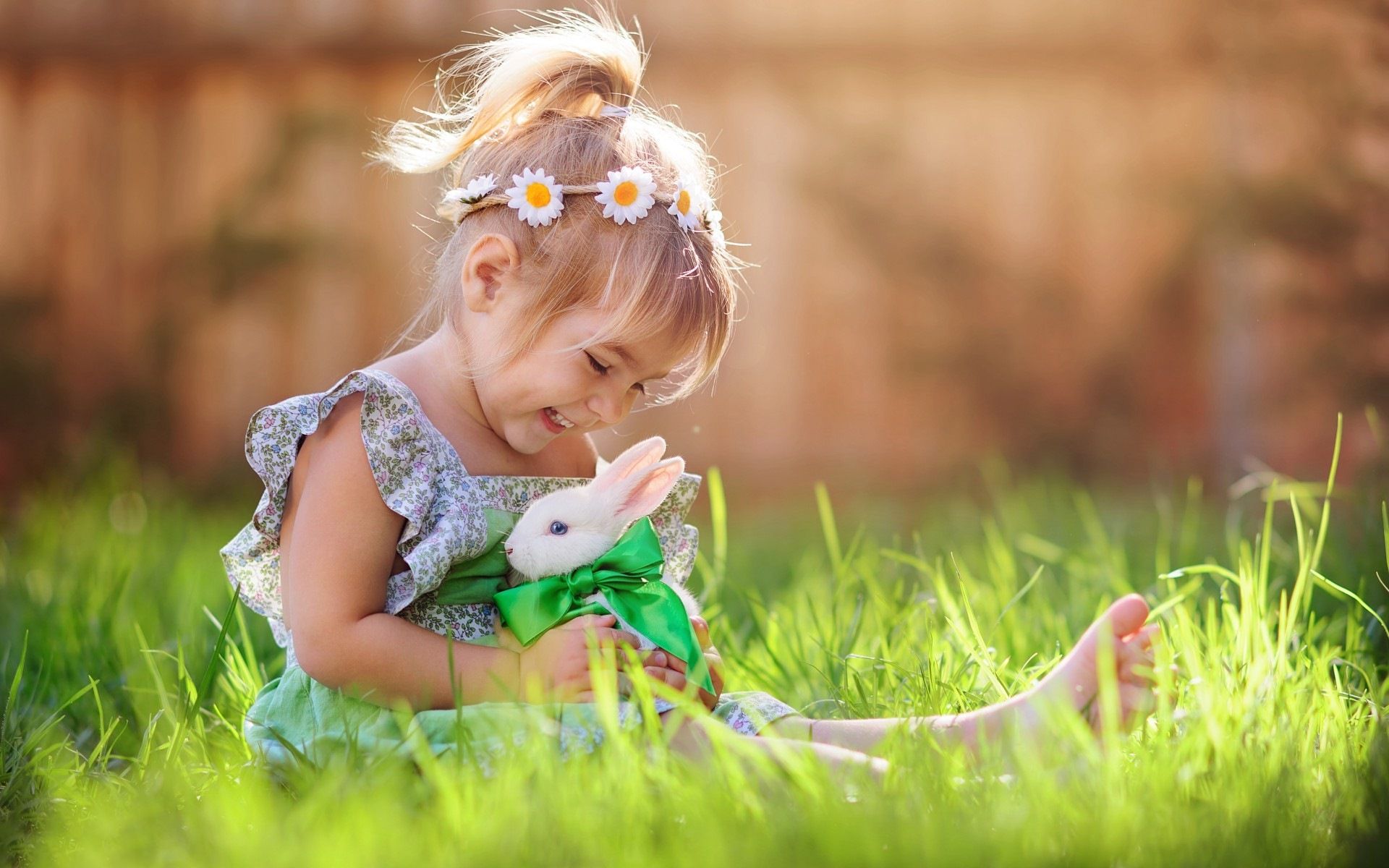 Children Pictures With Bunny Child Girl Playing White