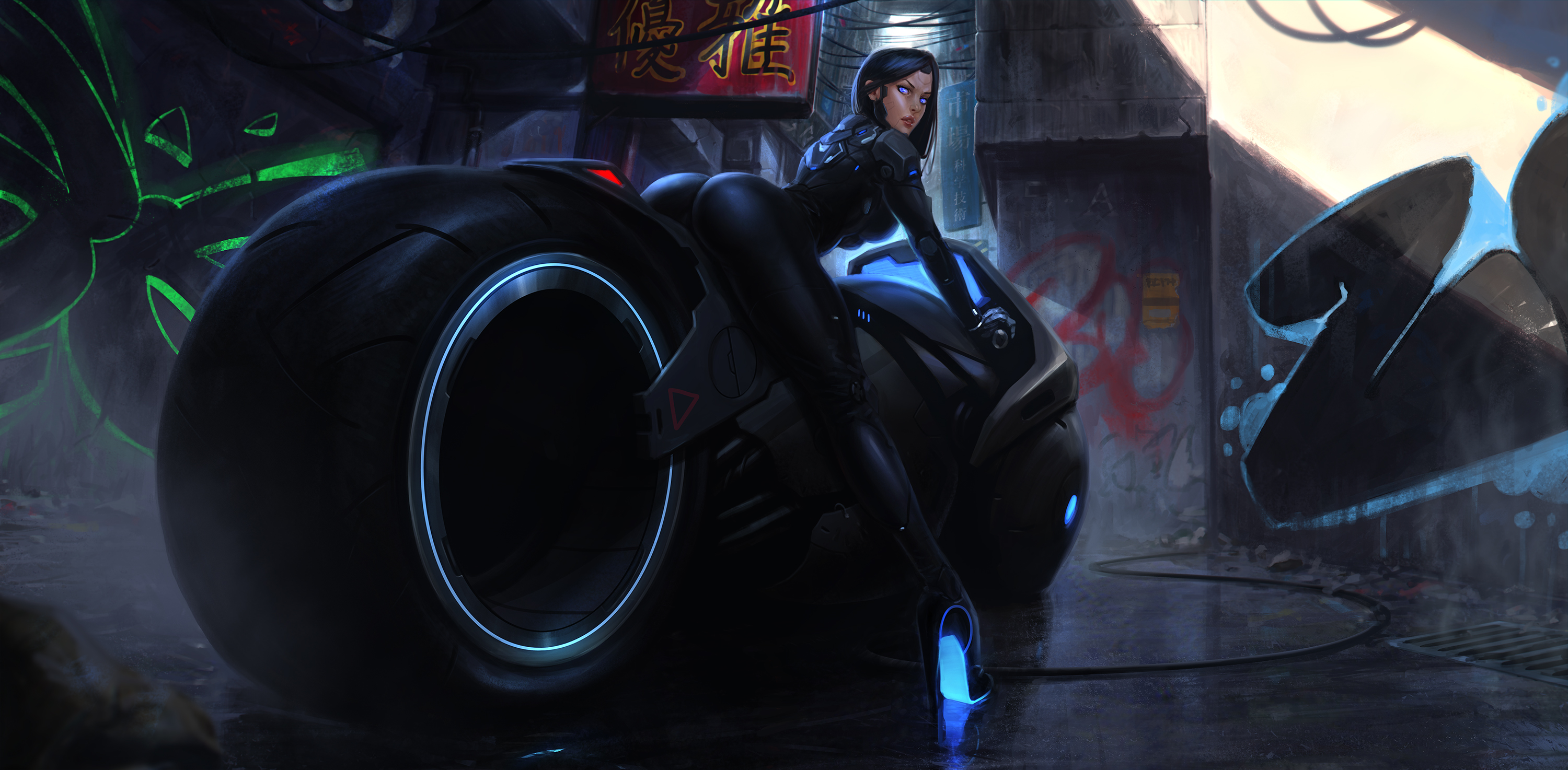 Hot Girl On Tron Bike Artwork Wallpaper HD Artist 4k Image