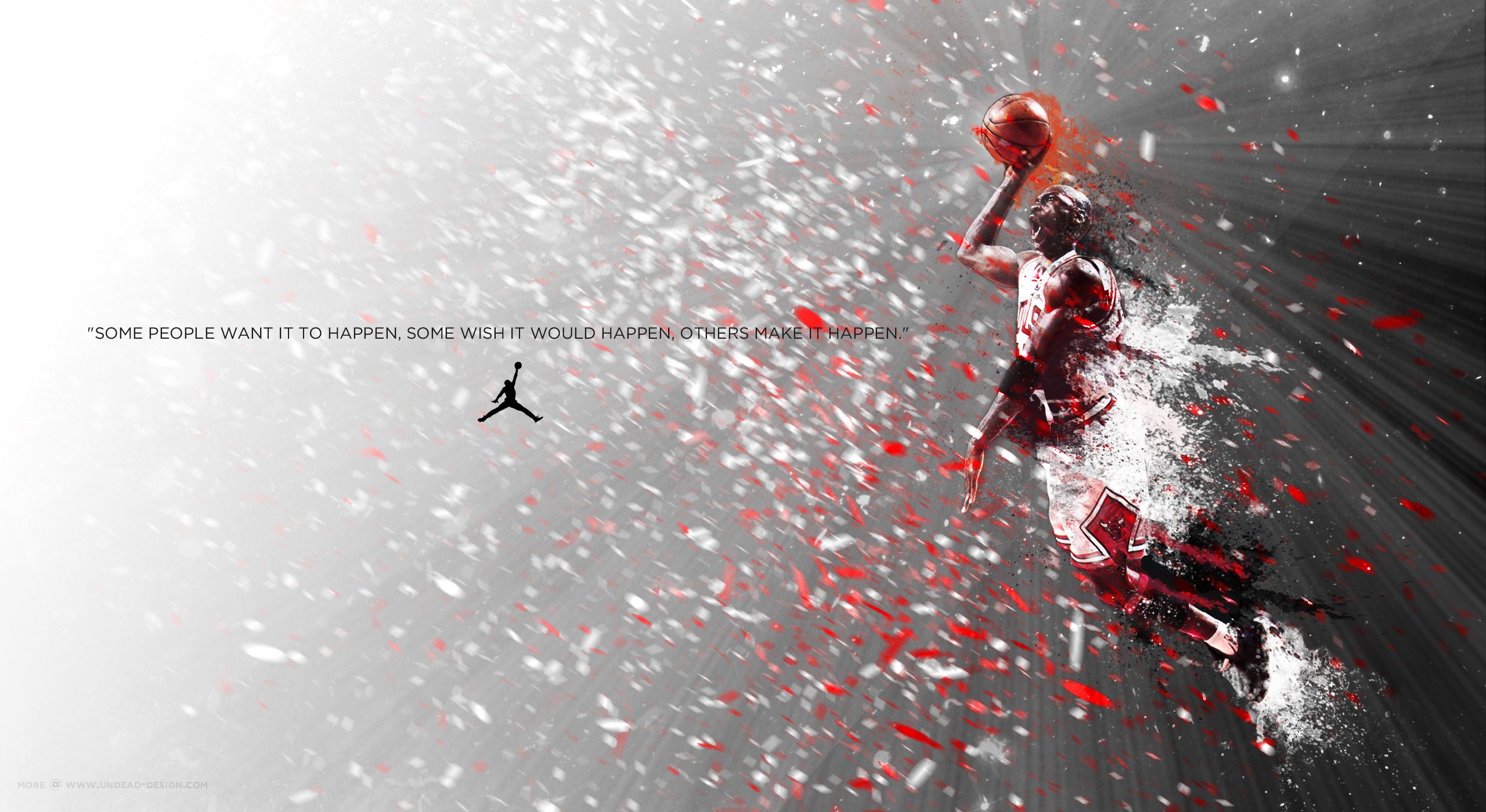 Michael Jordan dunking a basketball with an inspirational quote about making things happen