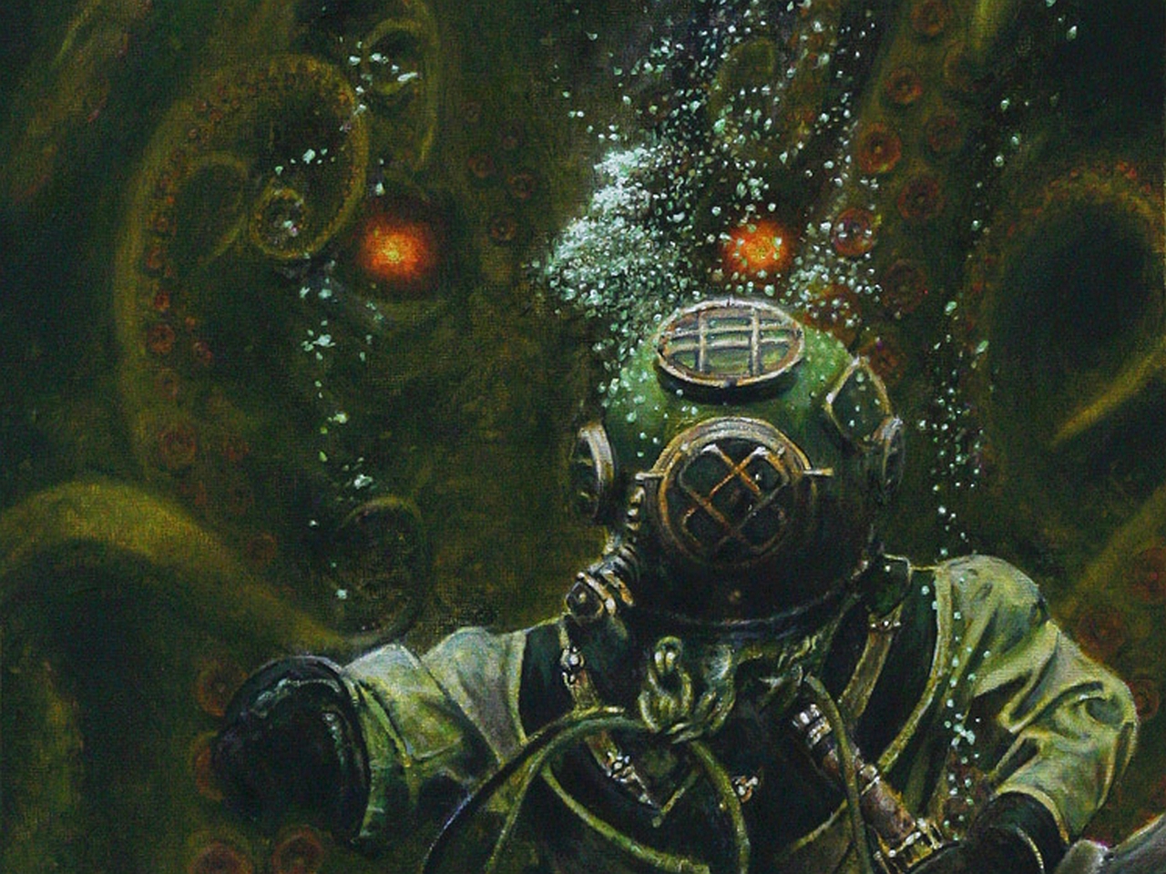 Fantasy Cthulhu Dan Henk Lovecraft Painting Horror Wallpaper
