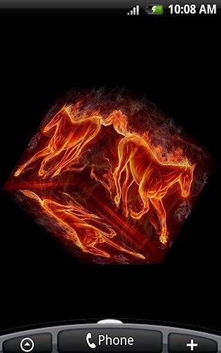 Low Battery Consuming 3d Cube Live Wallpaper Featuring Fiery Horses