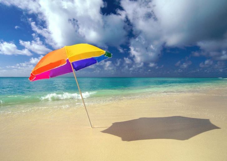 Rainbow Umbrella At Beach Wallpaper For Android iPhone And iPad