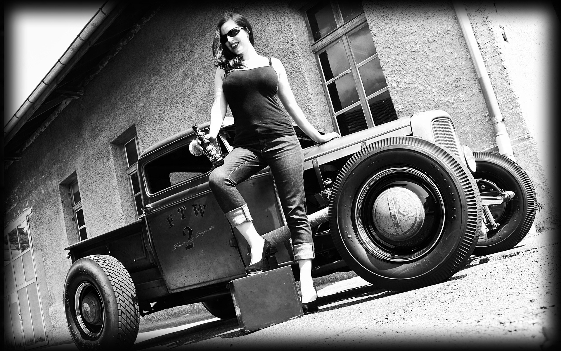 Vehicles Cars Auto Hot Rod Rat Classic Retro Old Wheels Black White