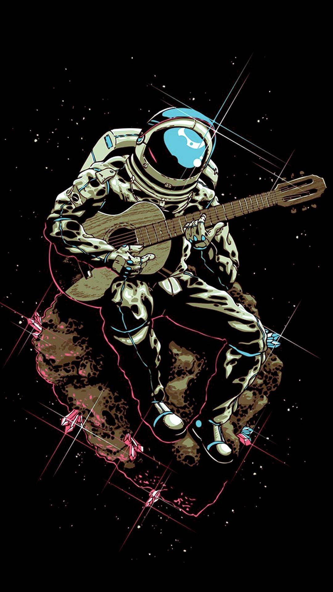 Download Astronaut Holding Guitar Phone Wallpaper