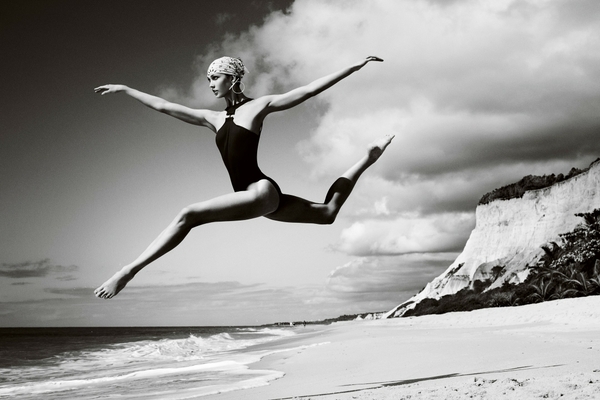 Black And White Women Bikini Sand Ballet Dancing