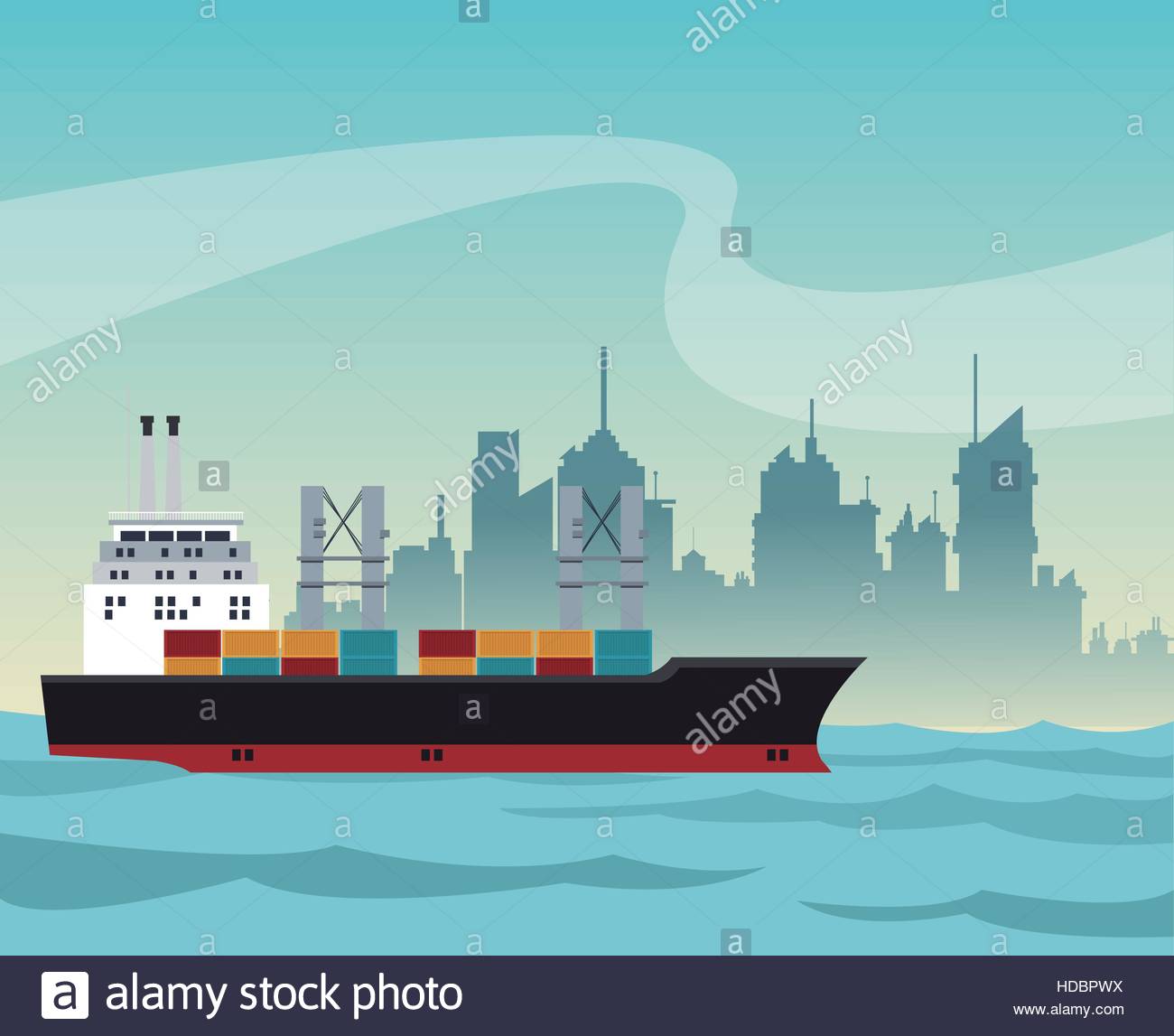Ship Cargo Container Maritime Transport Urban Background Stock
