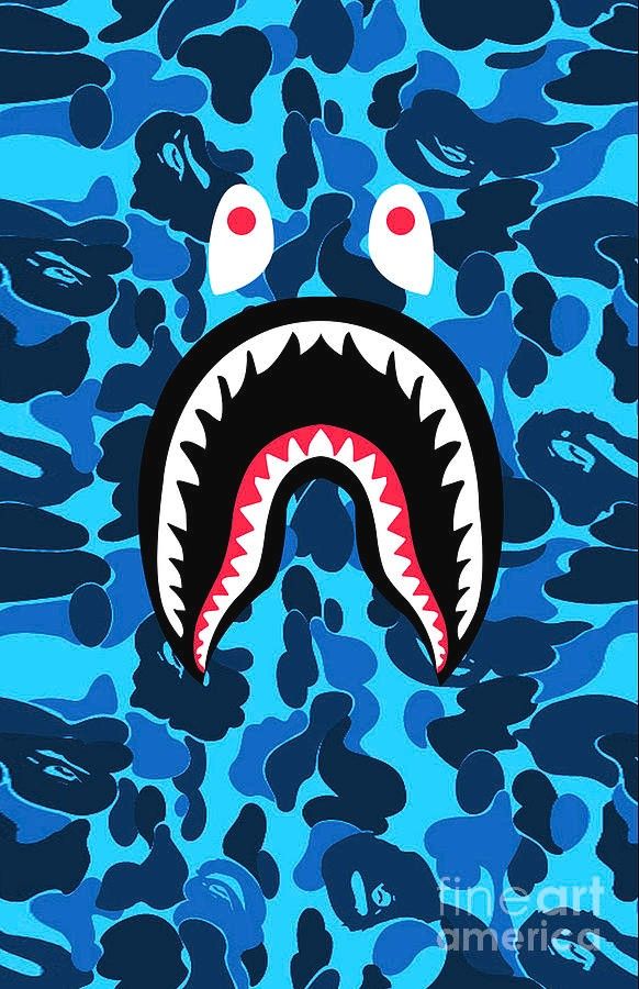 Bape Shark Teeth Camo Cyan Wallpaper
