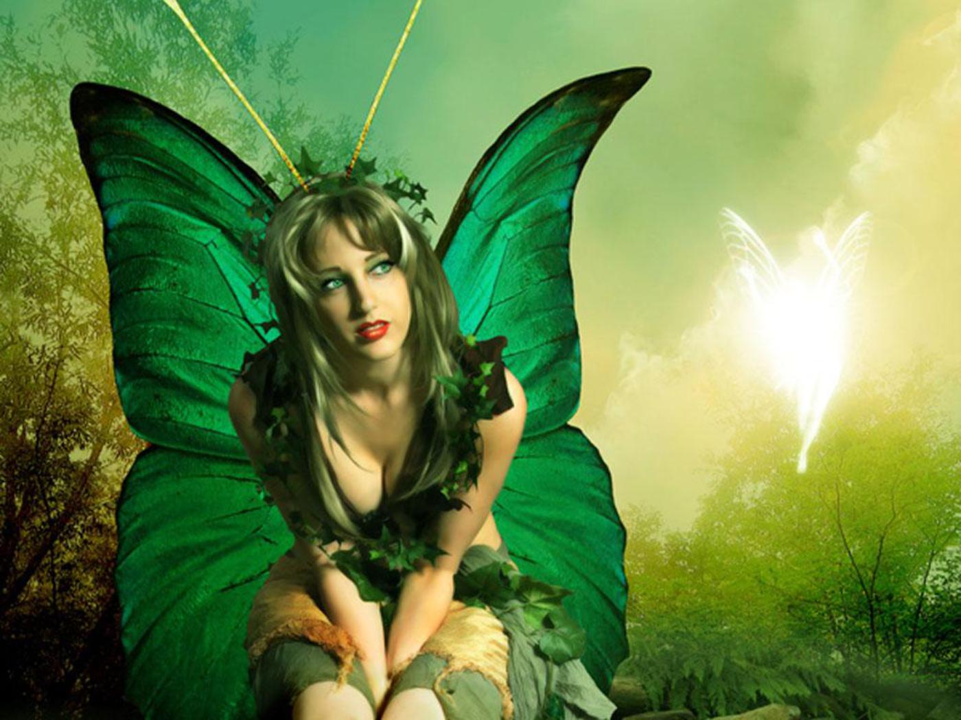 Fairy Angel Wallpaper Full HD Green Butterfly
