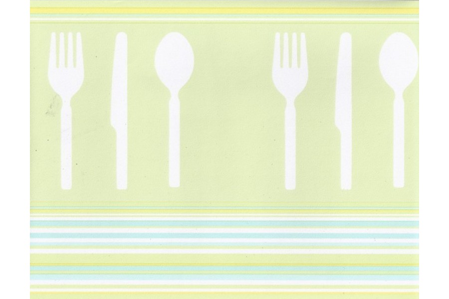 Green Teal White Modern Cutlery Wallpaper Border