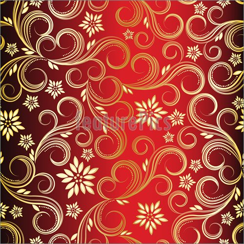 Stock Illustration Floral Red And Gold Background