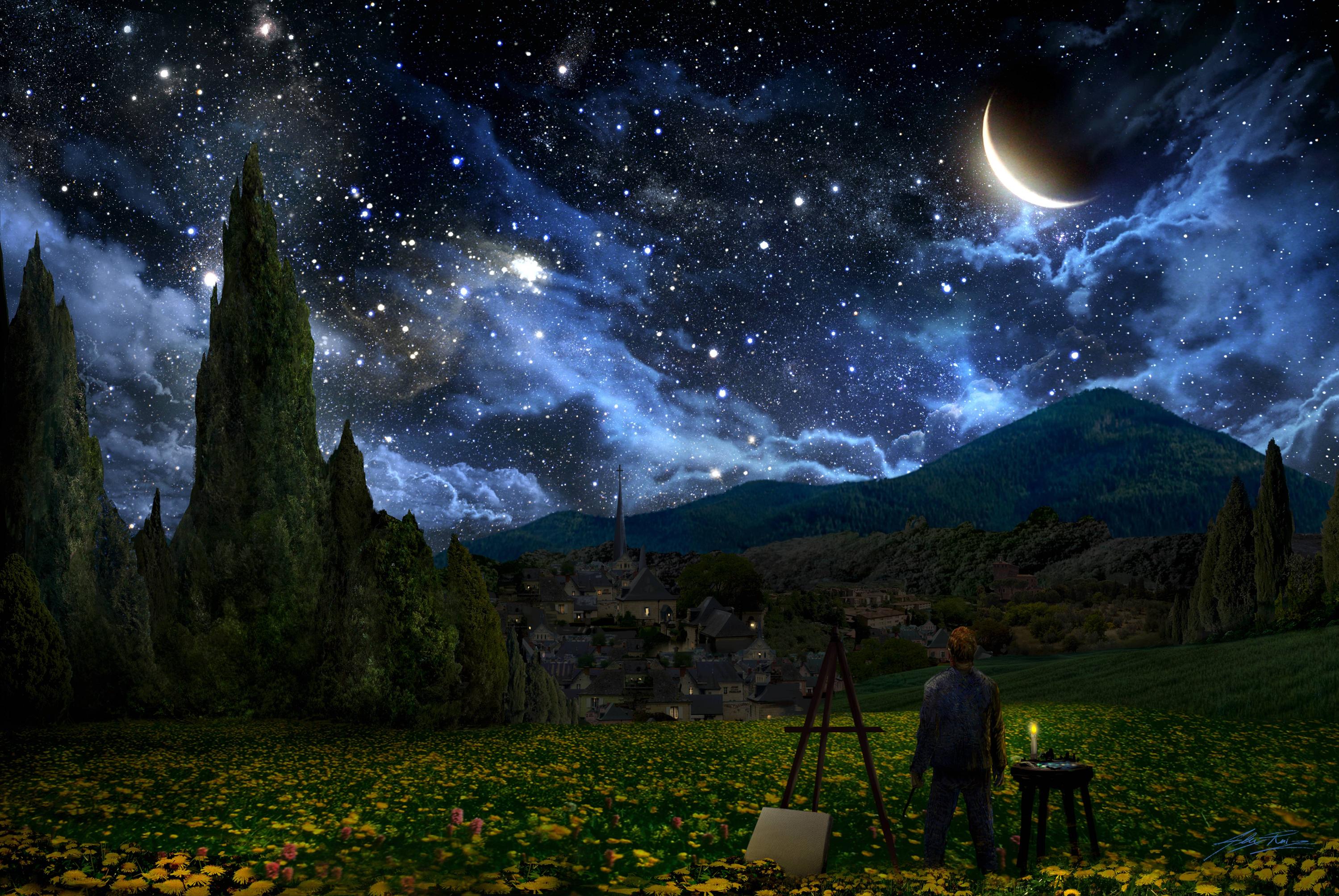 Starry Night HD Background Wallpaper