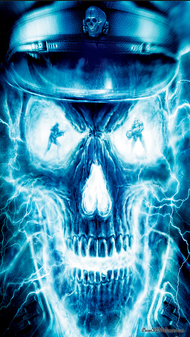 iPhone Wallpaper Angry Blue Skull HD